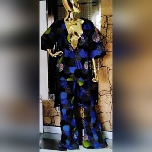 African Patterned Wide-Leg Pant Suit